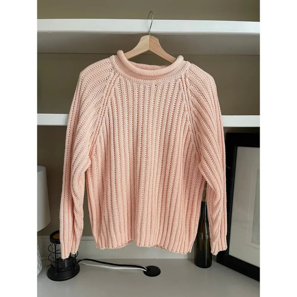 Vintage Rolled Collar Rollneck Crewneck Sweater - Size Large, Light Pink - Picture 6 of 10